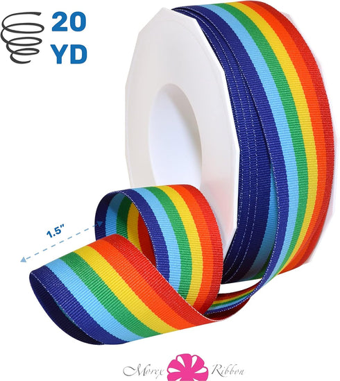 Morex Ribbon 99509/20-815 Grosgrain 1.5" X 20 YD Polyester Striped Rainbow Ribbons for Crafts, Grosgrain Ribbon Pride Decorations Unicorns Gifts f...
