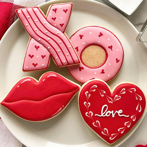 Ann Clark Cookie Cutters Valentines Cookie Cutters 4-Pc. Set Made in the USA, Lips, Heart, X, and O...