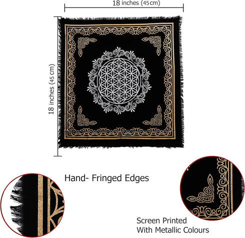 Indian Consigners Altar Cloth Flower of Life Witchcraft Alter Tarot Spread Top Cloth Wiccan Square Spiritual 18 by 18 Sacred (Flower of Life Gold ...