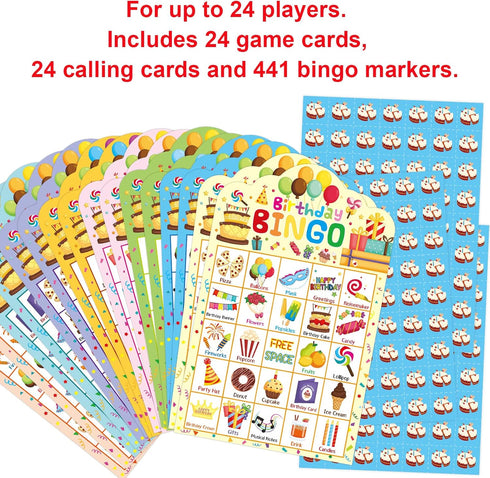 Birthday Bingo Game 24 Players for Kids Die-Cut Bingo Cards Party Game School Classroom Activities Supplies...