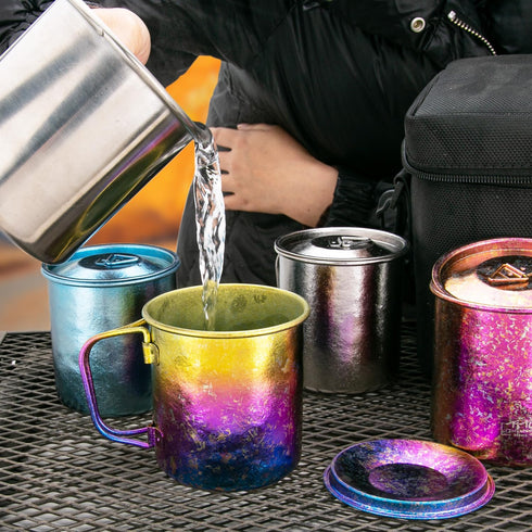 TiTo Titanium Cup Titanium Pot with Lid Ultralight Portable 300ml Foldable Handle Camping Tea Coffee Water Mug for Outdoor Backpacking Hiking Picn...