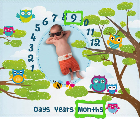 Owl Baby Month Milestone Blanket for Photo Taken - Baby Age Blanket - Owl Themed Party & Baby Newborn Gifts...