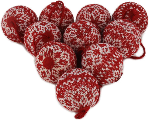 WEWILL 2.75" 10 PCS Red Knitted Sweater Christmas Ball Christmas Tree Ornaments Festival Xmas Party Gifts Decorations Snowflake Pattern...