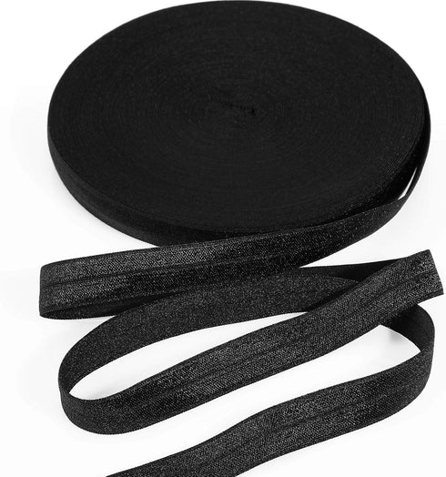 Wide Elastic Ribbon Band Fold Over Stretch Foldover Elastics Trim Sewing Ribbon for Hair Ties Headbands Hair Bows DIY Craft(5/8 Inch x 25 Yard,Bla...