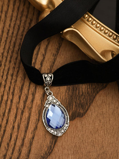 Sacina Blue Victorian Choker, Velvet Choker, Gothic Choker, Goth Choker, Vintage Necklace, Costume Jewelry, Christmas Jewelry Gifts for Women...