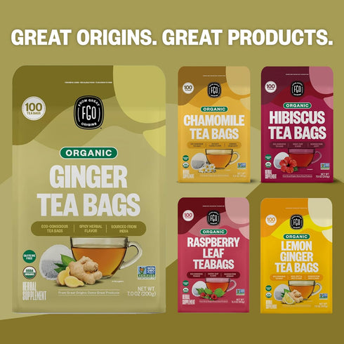 FGO Organic Ginger Tea, 100 Count, Eco-Conscious Tea Bags, Caffeine Free, Packaging May Vary (Pack of 1)...