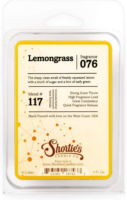 Shortie's Candle Company Lemongrass Wax Melts - Formula 117-1 Highly Scented 3 Oz. Bar - Made with Natural Oils - Fresh & Clean Air Freshener Cube...