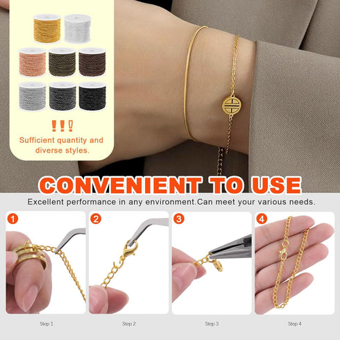 Tanstic 102Pcs 30 Feet Jewelry Making Chains Necklace Chains Bulk Cable Link Chain with 50Pcs Jump Rings, 50Pcs Lobster Clasps, Pliers for Bracele...
