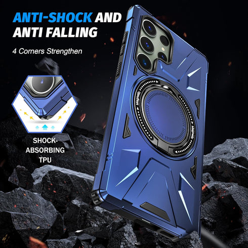 Galaxy S24 Ultra Case with Camera Lens Protector+360°Ring Holder Stand,Dual Layer Protective Sturdy Magnetic Heavy Duty Protection Hard PC Cover,N...