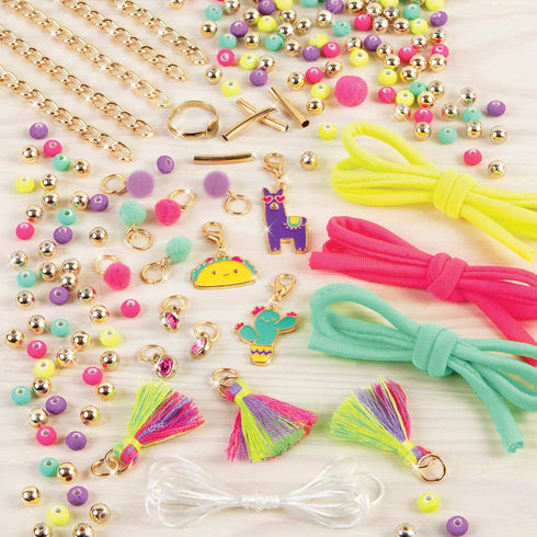 Make It Real: Neo-Brite Chains & Charms Kit - Create 10 Unique Cord & Tassel Charm Bracelets, 195 Pieces, includes Play Tray,DIY Playful Charm & J...