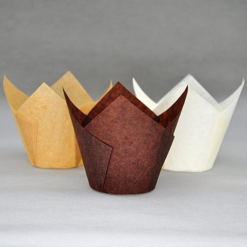 (JUMBO EXTRA LARGE size) Natural+Brown+White Tulip Baking Cups 2-1/4"(Base diameter) x 3-3/4"(Wall height) Greaseproof paper baking cupcake Muffin...