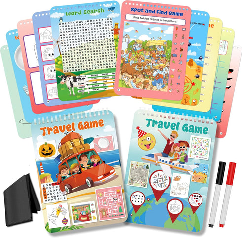 2 Pack Reusable Activity Game for Kids Ages 4-8, 8-12,Travel Games Include 56 Different Game,1-2 Players,Toy & Learning Tool for Road Trip Airplan...