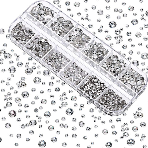 Dowarm 2650 Pieces Glue Fix Glass Flat Back Crystal Rhinestones, 6 Sizes 1.5mm 2mm 2.8mm 4mm 4.8mm 6.5mm, White Flatback Crystals Loose Gemstones ...