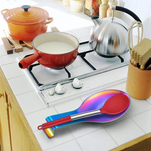Homikit Rainbow Spoon Rest Holder for Kitchen Counter Stove Top, Stainless Steel Colorful Utensil Rest Ladle Spatula, Heavy Duty, Dishwasher Safe...