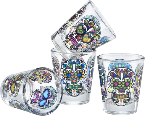 Culver Sugar Skulls Decorated Shot Glasses, 1.75-Ounce, Set of 4...