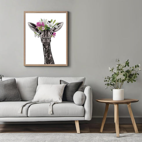 Posterizer 1 pcs-Baby Giraffe With Flower Crown Cute Print-Art for Animal Lovers-Floral Botanical Art-Gifts for Women-Living Room Bedroom Decor- u...