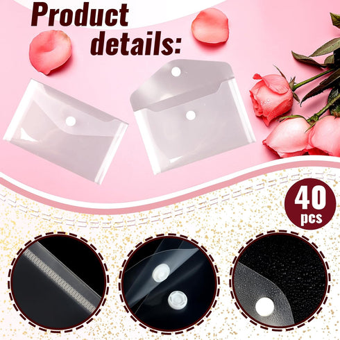 40 Pack Stamp and Die Storage Pockets, Reusable Small Plastic Envelopes Waterproof Sticker Organizer Receipt Holder Photo Storage Folders (4" x 6"...
