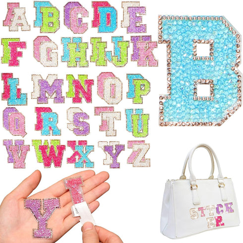 Yinder Glitter Resin Rhinestone Alphabet Letter Stickers Crystal Rhinestone Iron on Letter Self Adhesive A-Z Glitter Stickers for Art Clothing DIY...