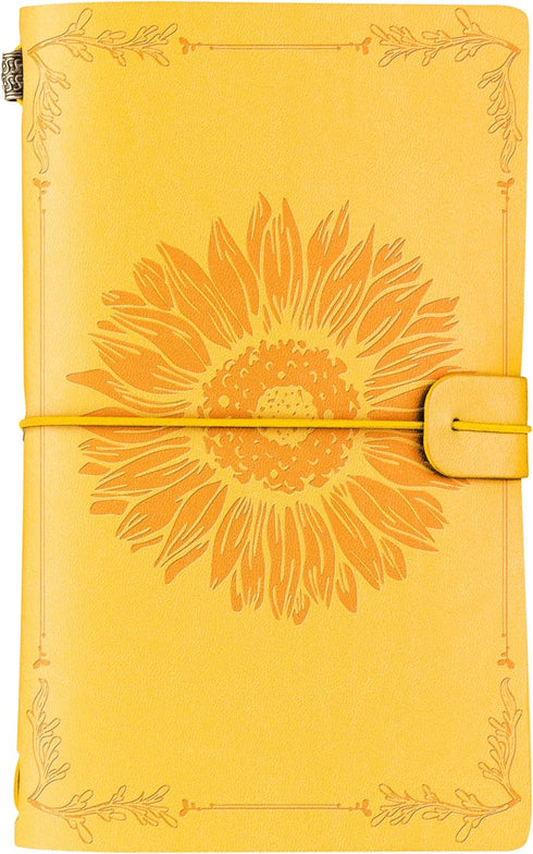 InnoBeta Sunflower gifts for Women Leather Journal Notebook 7x5 Inches, Refillable Sketchbook, Travel Diary, Lined Planner - Yellow - Big Sunflowe...