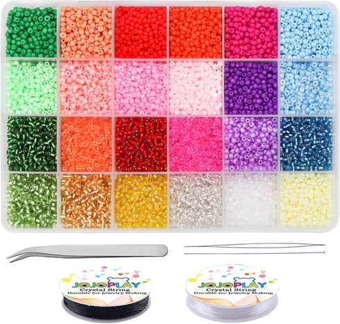 Glass Seed Beads Kit, 3mm Small Waist Beads 8/0 with Elastic String Tweezers for Jewelry Making Bracelet Necklaces DIY Crafting...