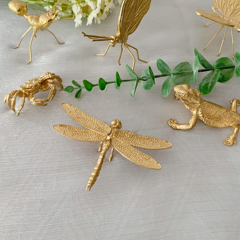 Gold Dragonfly Sculpture Solid Metal Insect Ornament Mini Insect Figurine for Home Office Garden Desktop Decor (Dragonfly)...