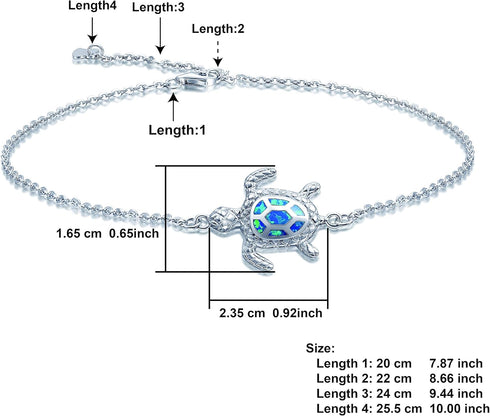 Blue Opal Sea Turtle Ankle Bracelet Sterling Silver Anklet Fine Jewelry For Women Gifts New Version 4 Level Adjustable Anklet (Large Bracelet)...
