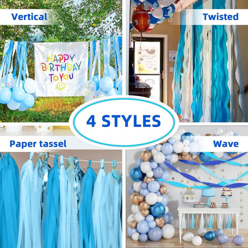Crepe Paper Streamers 4 Rolls 328ft, Pack of Light Blue Crepe Paper for Frozen Party Baby Shower Birthday Wedding Graduation Events Decoration Sup...