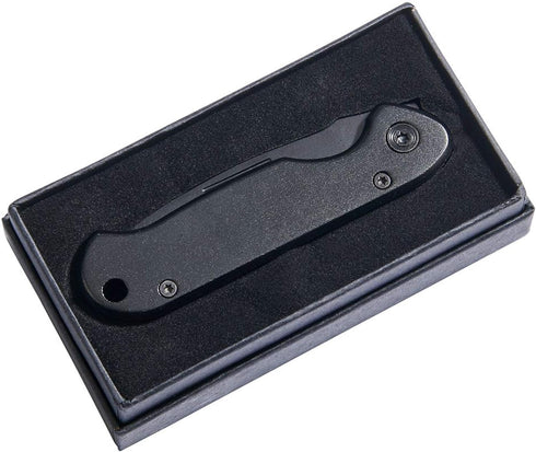 All Matte Black Locking Pocket Knife, Stainless Steel Blade, Aluminum Handle, 3.5" L Folded. 6" L When Opened, Gift Box Included...