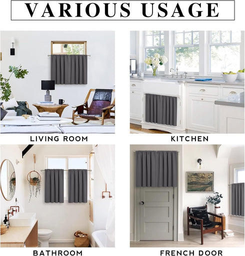 RYB HOME Short Blackout Curtains for Kitchen, Solid Half Window Treatment for Bedroom Energy Saving Privacy Shade for RV Camper Bathroom Basement,...