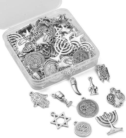 KitBeads 100pcs 10 Styles Jewish Charms Tibetan Jewish Hand of Fatima Religion Charms San Judas Star of David Jewish Star Charms for Jewelry Makin...