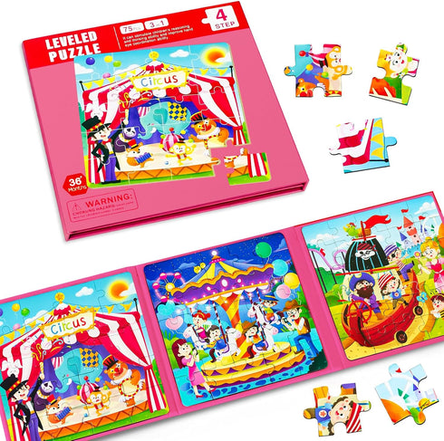 Magnetic Puzzles for Kids Ages 3-5, Toddler 3 in 1 Circus Jigsaw Puzzle Book, Kids Travel Puzzles Toys, Montessori Preschool Learning Toy for 1-5 ...