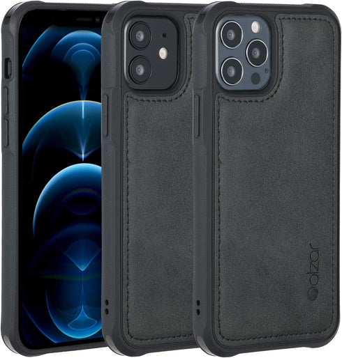Molzar MAG Series iPhone 12 and iPhone 12 Pro Case with Faux Leather, Built-in Metal Plate for Magnetic Mount, Wireless Charging Support, Compatib...
