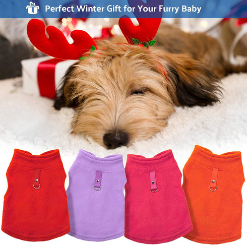 4 Pieces Fabric Dog Sweater with Leash Ring Winter Fleece Vest Dog Pullover Jacket Warm Pet Dog Clothes for Puppy Small Dogs Cat Chihuahua Boy (Re...