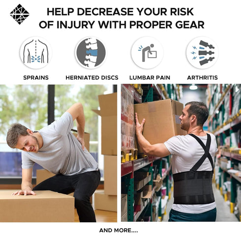 Adjustable Lower Back Support Belt with Suspenders - Heavy Duty Work Brace for Men & Women - Industrial Strength Lumbar Protection for Constructio...