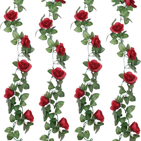 Syhood Artificial Rose Garlands Rose Vines Leaves Banners Hanging Fake Floral Garland Flower Vine for Wedding Arch Ceremony Home Garden Outdoor Pa...
