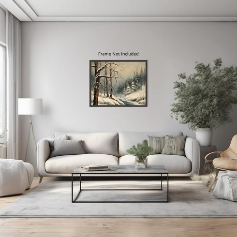 Posterizer 1 pcs-snowy jungle in winter in oil painting style-12-Landscape & Nature Art-GIft for Men Women Teens-Dining Room Decor- unframed wall ...