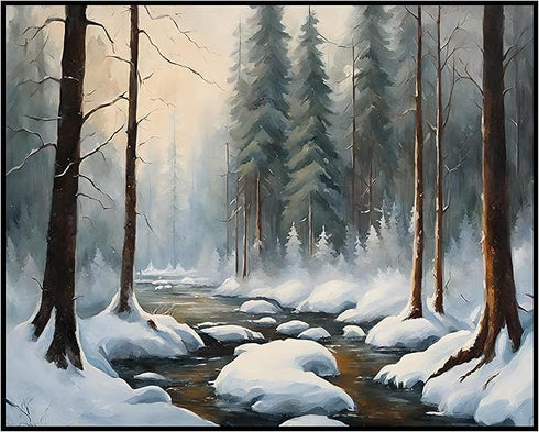 Posterizer 1 pcs-snowy jungle in winter in oil painting style-1-Landscape & Nature Art-GIft for Men Women Teens-Living Room Bedroom Decor- unframe...