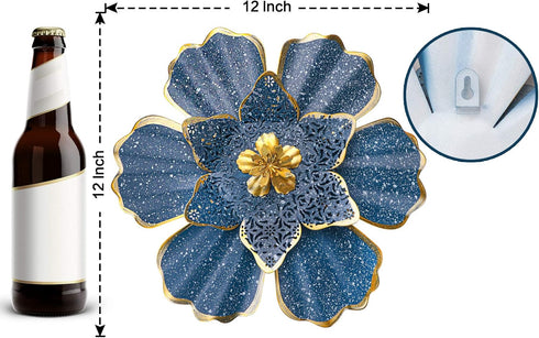 EASICUTI Blue Metal Flower Wall Decor Boho Metal Wall Art Decorations Hanging for Indoor Outdoor Home Bathroom Patio Fence Garden Bedroom Living R...
