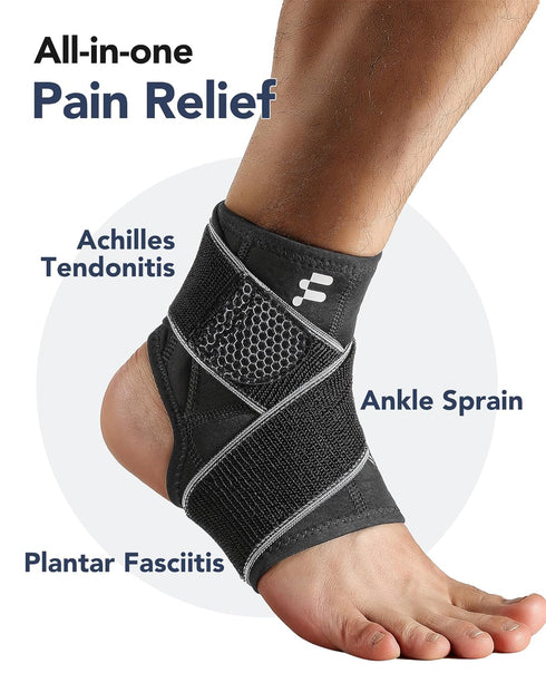 Ankle Brace for Plantar Fasciitis Relief with Strong Compression Strap and Side Stabilizers for Arch Pain Achilles Tendonitis Sprained Ankle, Ultr...