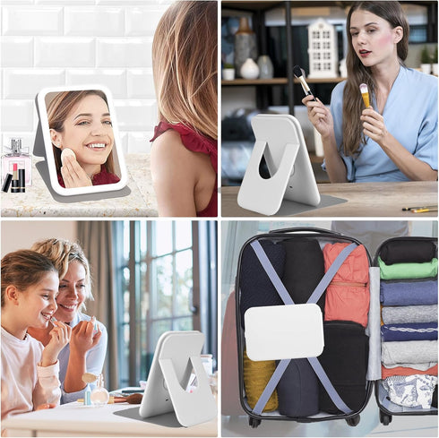 deweisn Rechargeable Travel Makeup Mirror with 60 LED Lights, Lighted Makeup Beauty Mirror,3 Color Lighting,360°Rotation Dimmable Touch Screen,Lig...