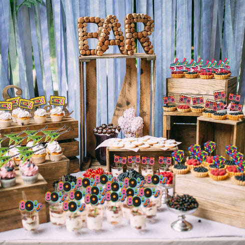 48pcs 80's Cupcake Toppers 80's Retro Cupcake Toppers - Totally 1980s Party DIY Dessert Cupcake Toppers Supplies - 80's Decade Throwback Party Fav...