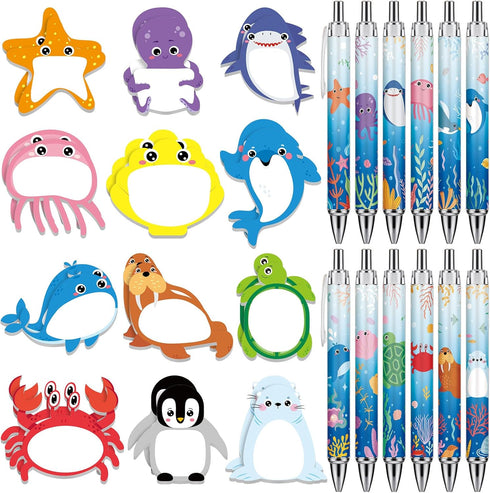 36 Pcs Cute Animal Sticky Notes Sea Animal Ballpoint Pens Under The Sea Party Favors Gift, 24 Mini Fun Pads Self Stick 12 Ocean Pens for Office Sc...