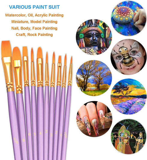 BOSOBO Paint Brushes Set, 2 Pack 20 Pcs Round Pointed Tip Paintbrushes Nylon Hair Artist Acrylic Paint Brushes for Acrylic Oil Watercolor, Face Na...