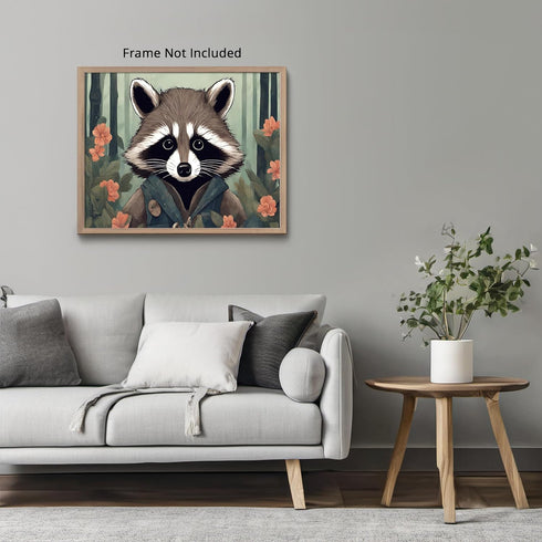 Posterizer 1 pcs- A raccoon in a jungle with pink flowers-Art for Animal Lovers-Floral Botanical Art- Gift for Men Women Entrepreneur Teens-Decor ...