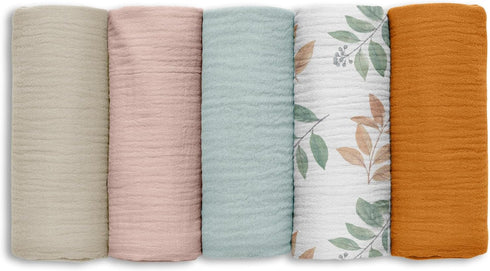 Muslin Receiving Blankets, Neutral Blanket Swaddling for Newborn Boys and Girls, 5 Pack Breathable and Skin-Friendly Swaddle Wrap for Infant Baby ...