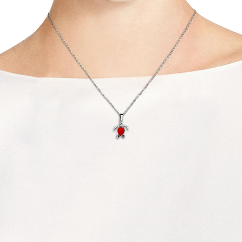 AeraVida Trendy Casual Sea Turtle Reconstructed Red Coral Unisex .925 Sterling Silver Pendant Necklace...