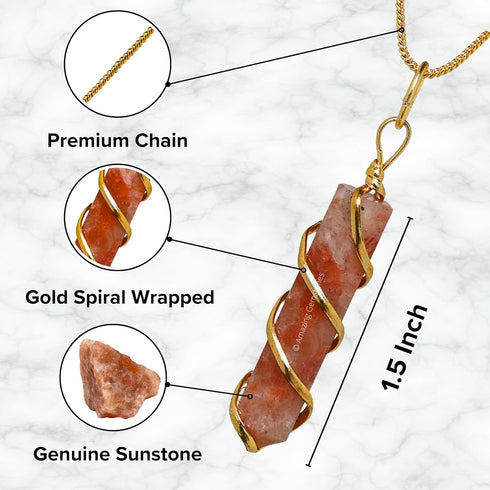 Sunstone Crystal Necklace Pendant For Women, Gold Wire Wrapped Dainty Minimalist Healing Crystal Necklaces For Men Kids Unisex Necklace Jewelry Wi...