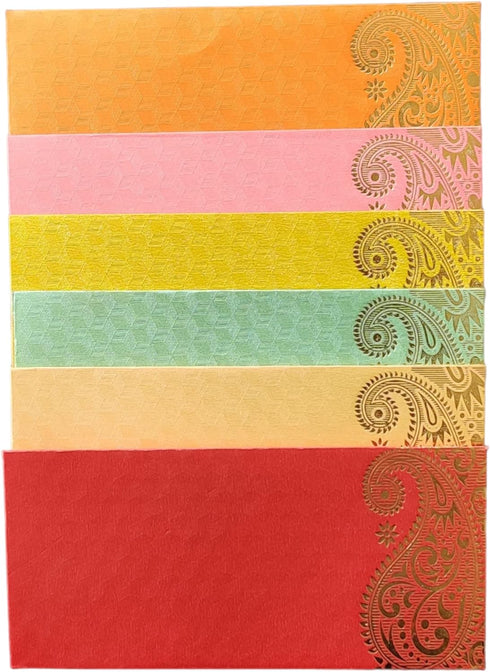 Jhintemetic® - Pack of 25 Matellic 5 Colours of 5 Each Randomly Picked Colourful Designer Shagun Lifafa/Money Gift Envelope with Golden Ambi for G...