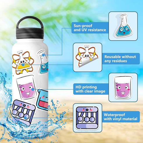 50 Pcs Funny Laboratory Science Stickers for Kids Teens Students Teachers, Science Experiment Waterproof Vinyl Stickers & Chemistry Decals for Lap...