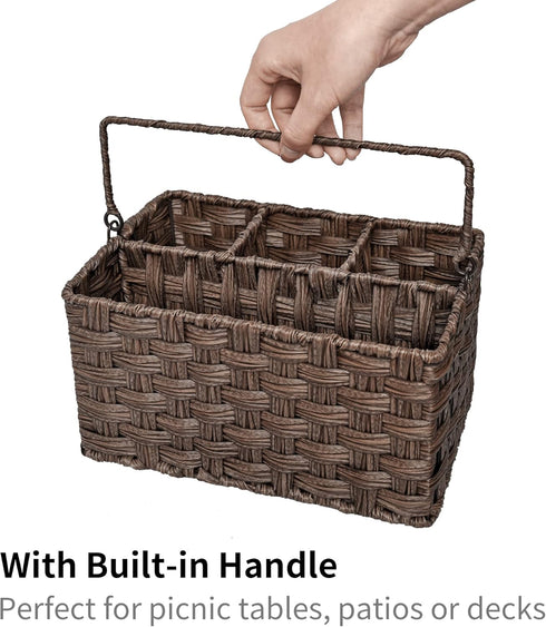 GRANNY SAYS Wicker Utensil Holder Organizer with Handle, Flatware Caddy for Kitchen, Silverware Holder Condiment Organizer, Holds Forks, Knives, S...